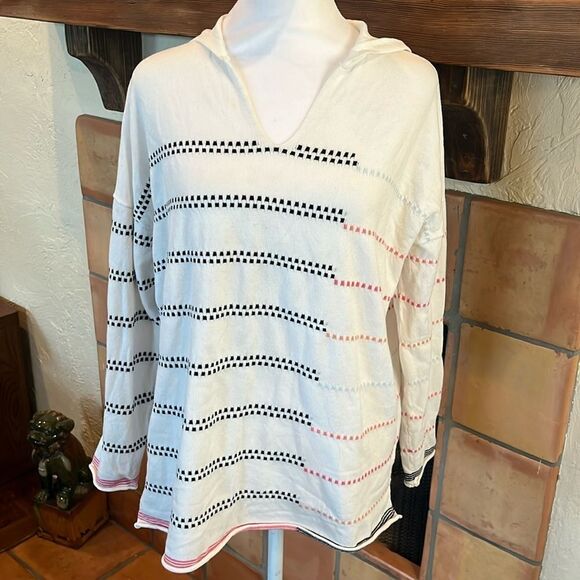 Nic+Zoe Striped Beachy Stretchy Knit Hoodie Pullover, size MEDIUM - Picture 1 of 9